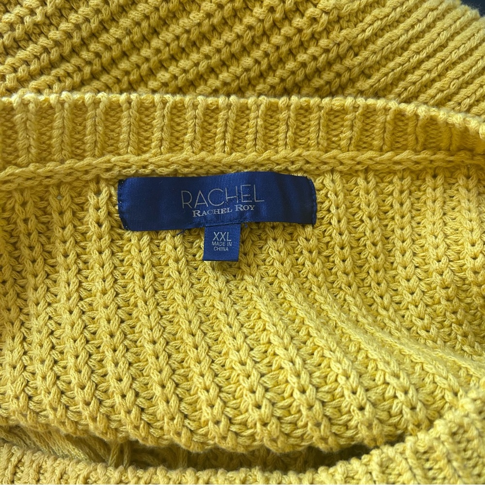 NWOT Rachel Roy Mustard Yellow Crewneck Cut-Out Chunky Knit Sweater, Size XXL - Picture 7 of 11